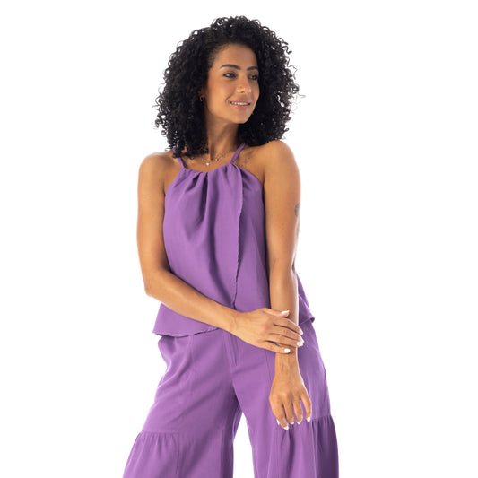 Sleeveless crossed blouse - Purple View 1