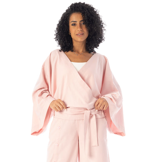 long sleeve crossed blouse - Rose View 1