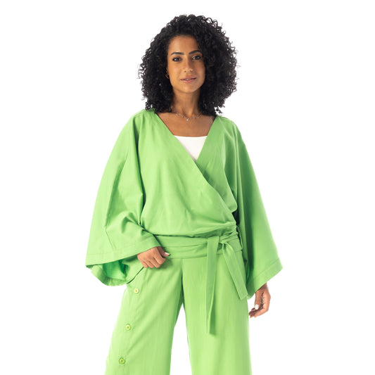 long sleeve crossed blouse - Green View 1