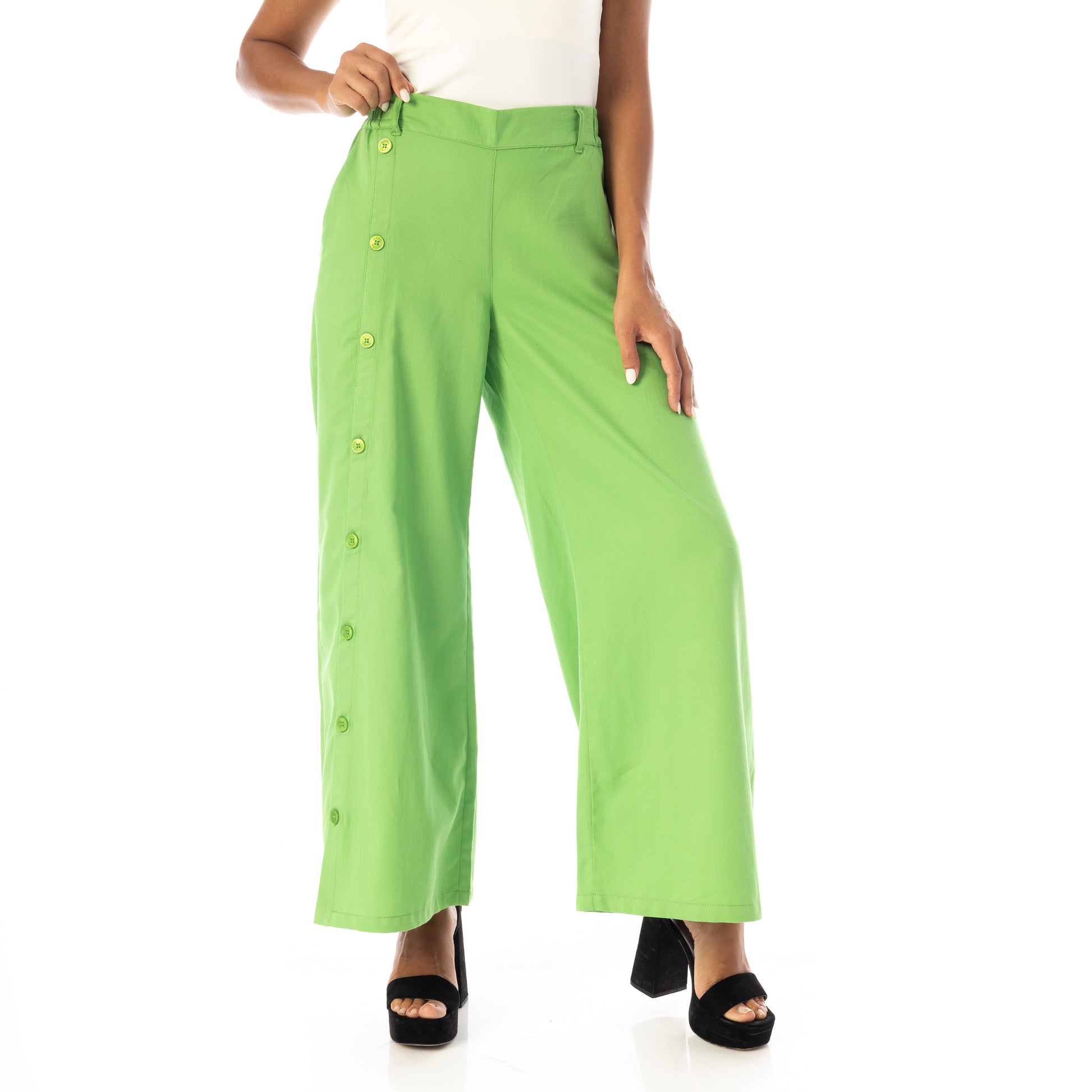 one leg buttoned pants - Green View 1