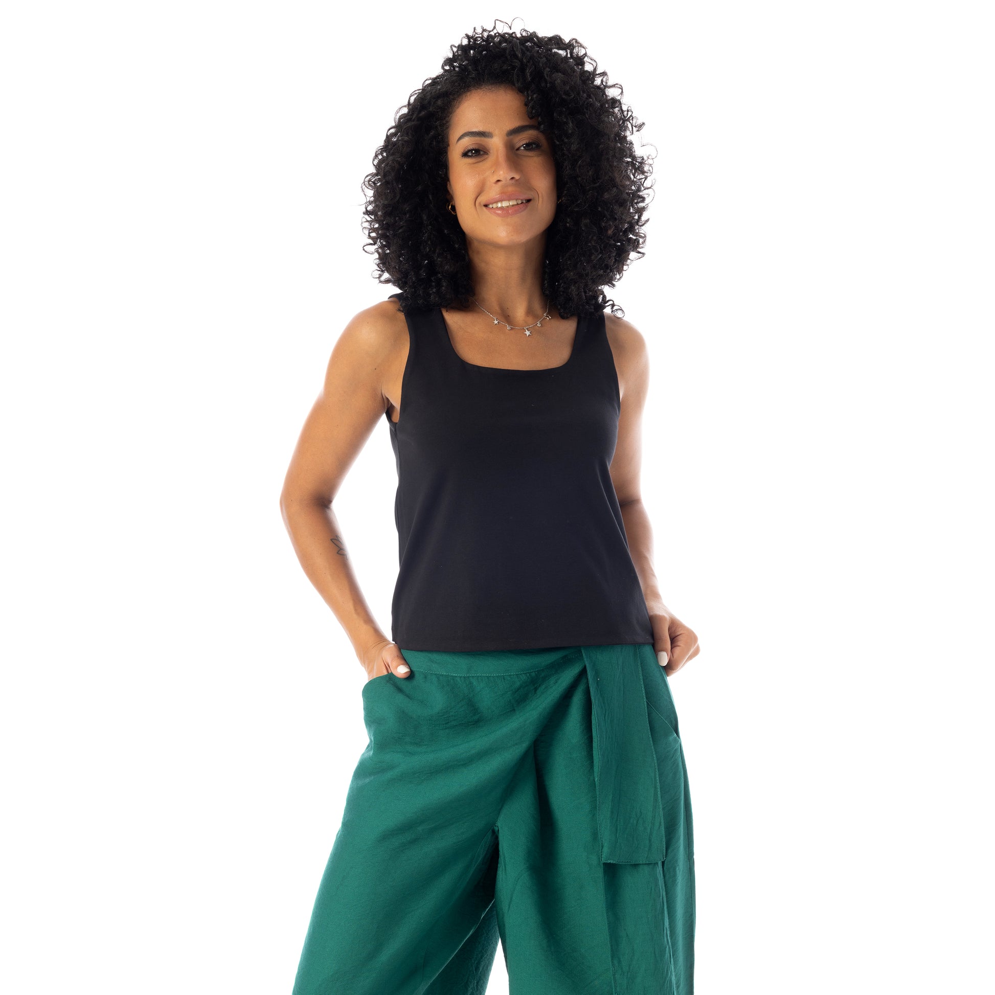 double layered front sleeveless body - Black View 1