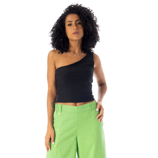 double layered front one shoulder body - Black View 1