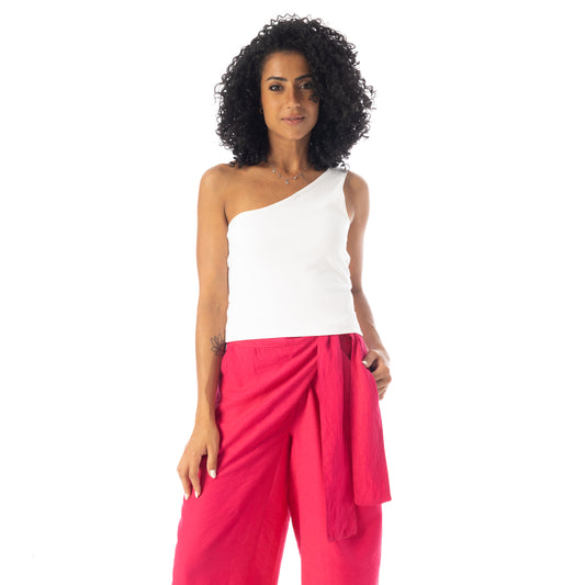 double layered front one shoulder body - White View 1