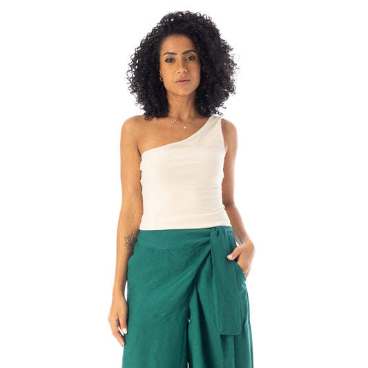 double layered front one shoulder body - Biege View 1