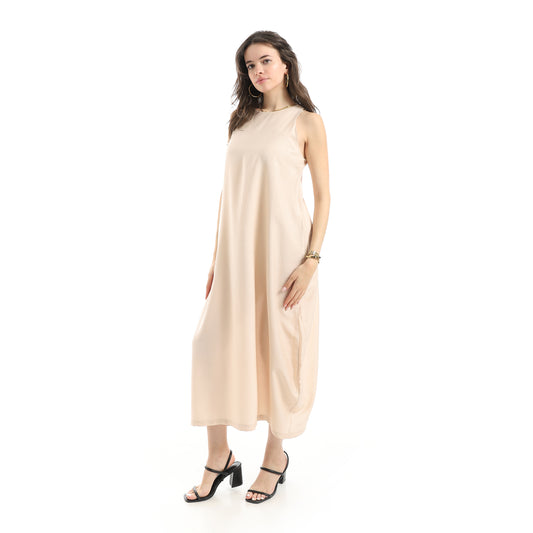 Long Linen Dress - Biege View 1