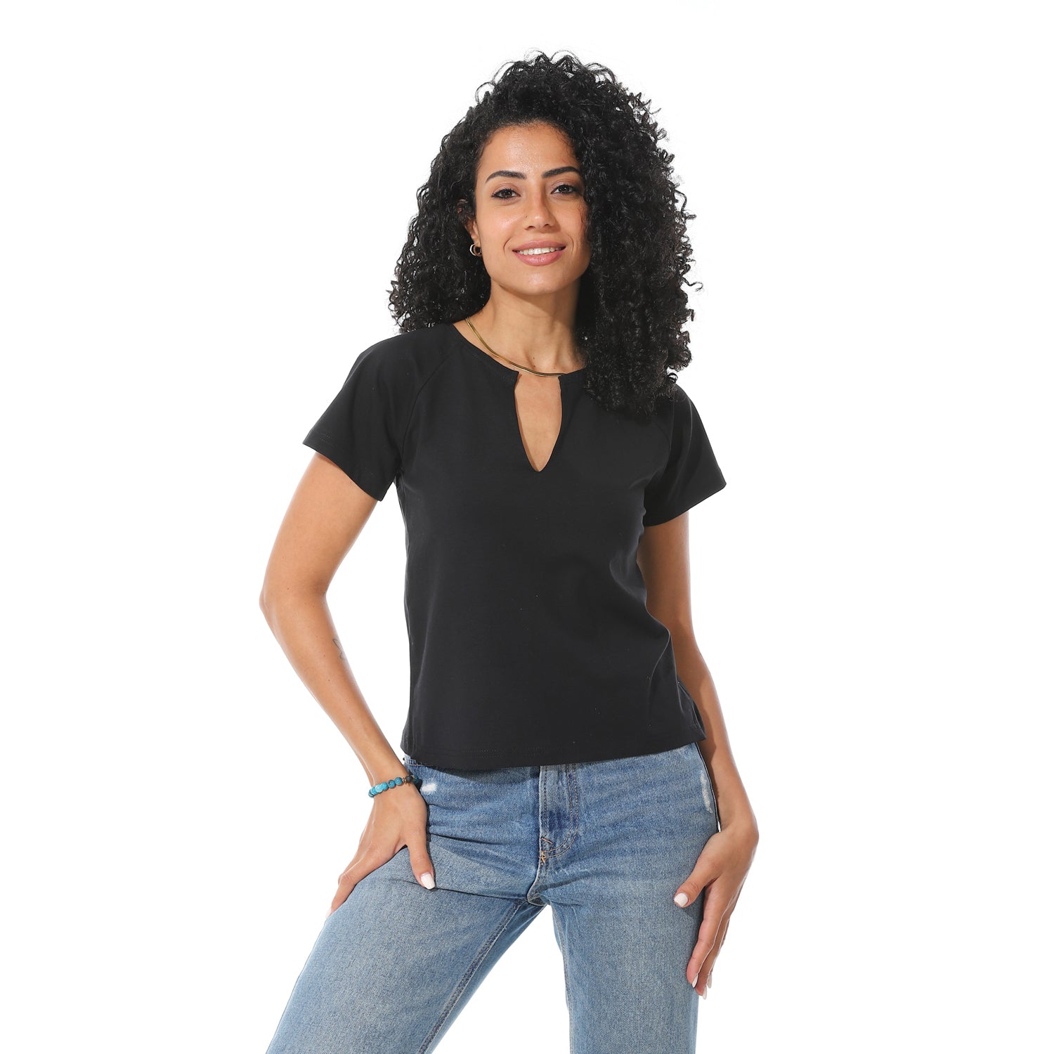 Half Sleeves Cotton Crossed T-Shirt - Black View 1