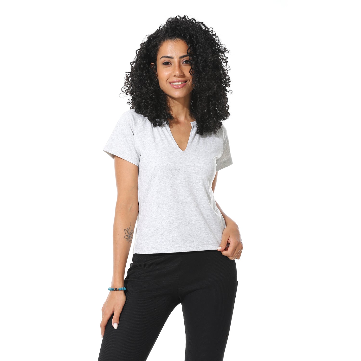Half Sleeves Cotton Crossed T-Shirt - Chine View 1