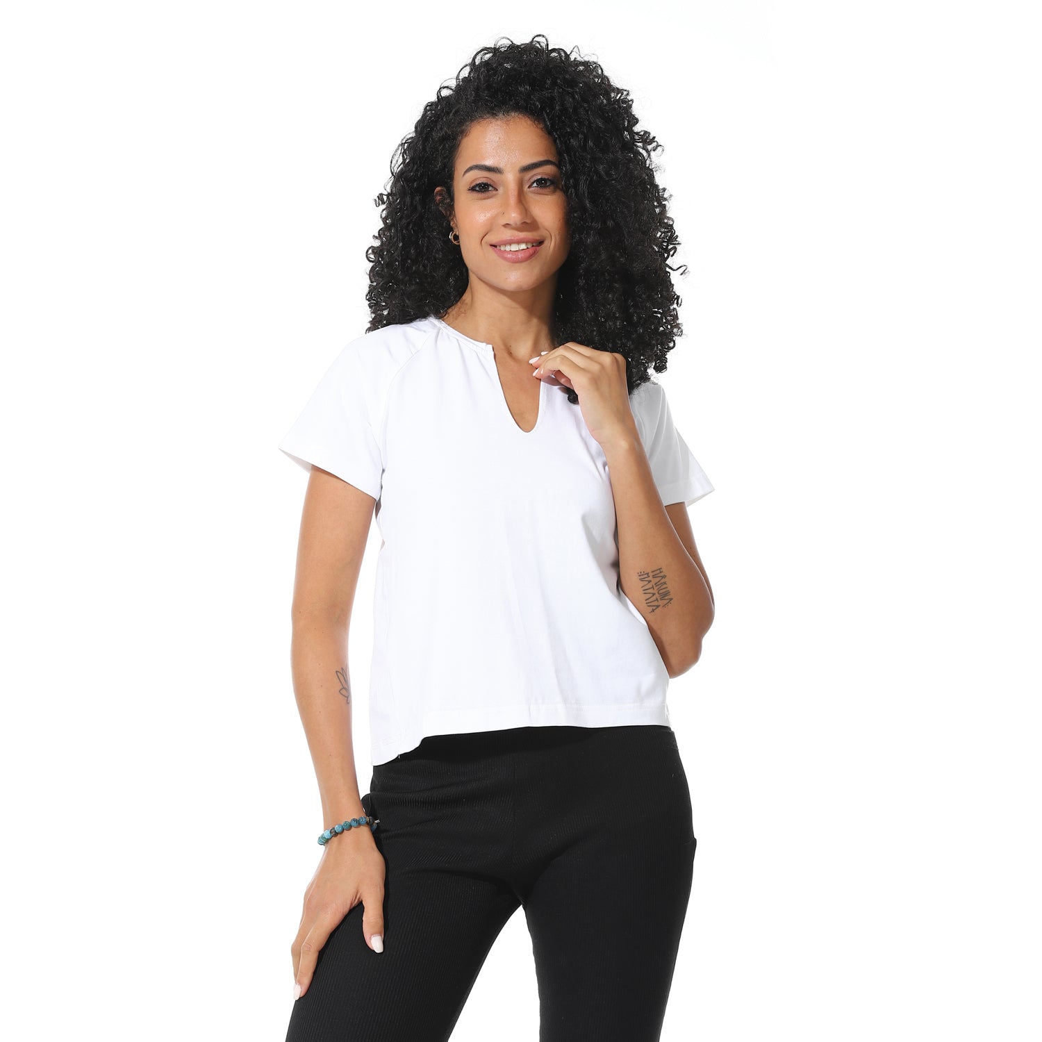 Half Sleeves Cotton Crossed T-Shirt - White View 1