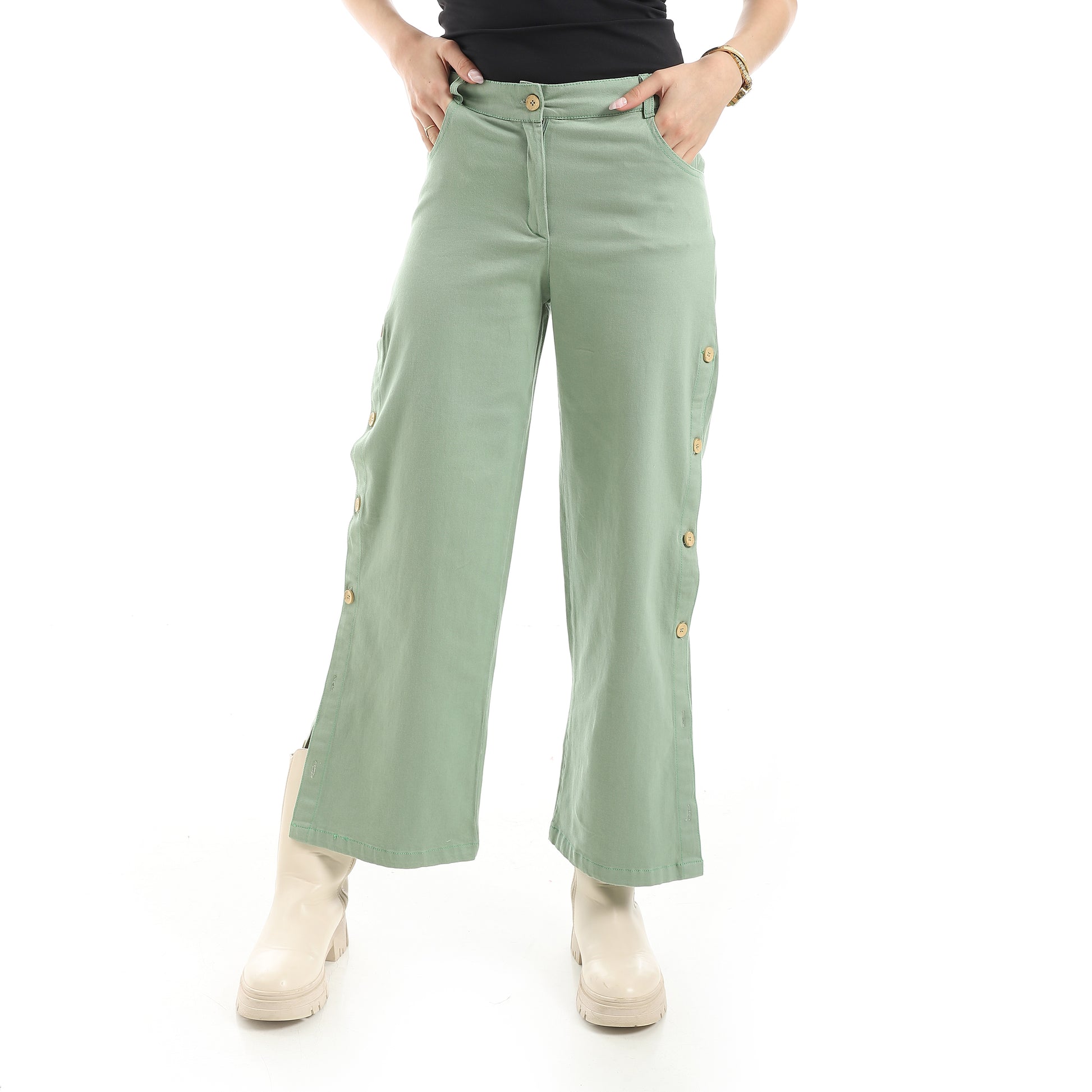Buttoned Up Trousers - Khaki View 1