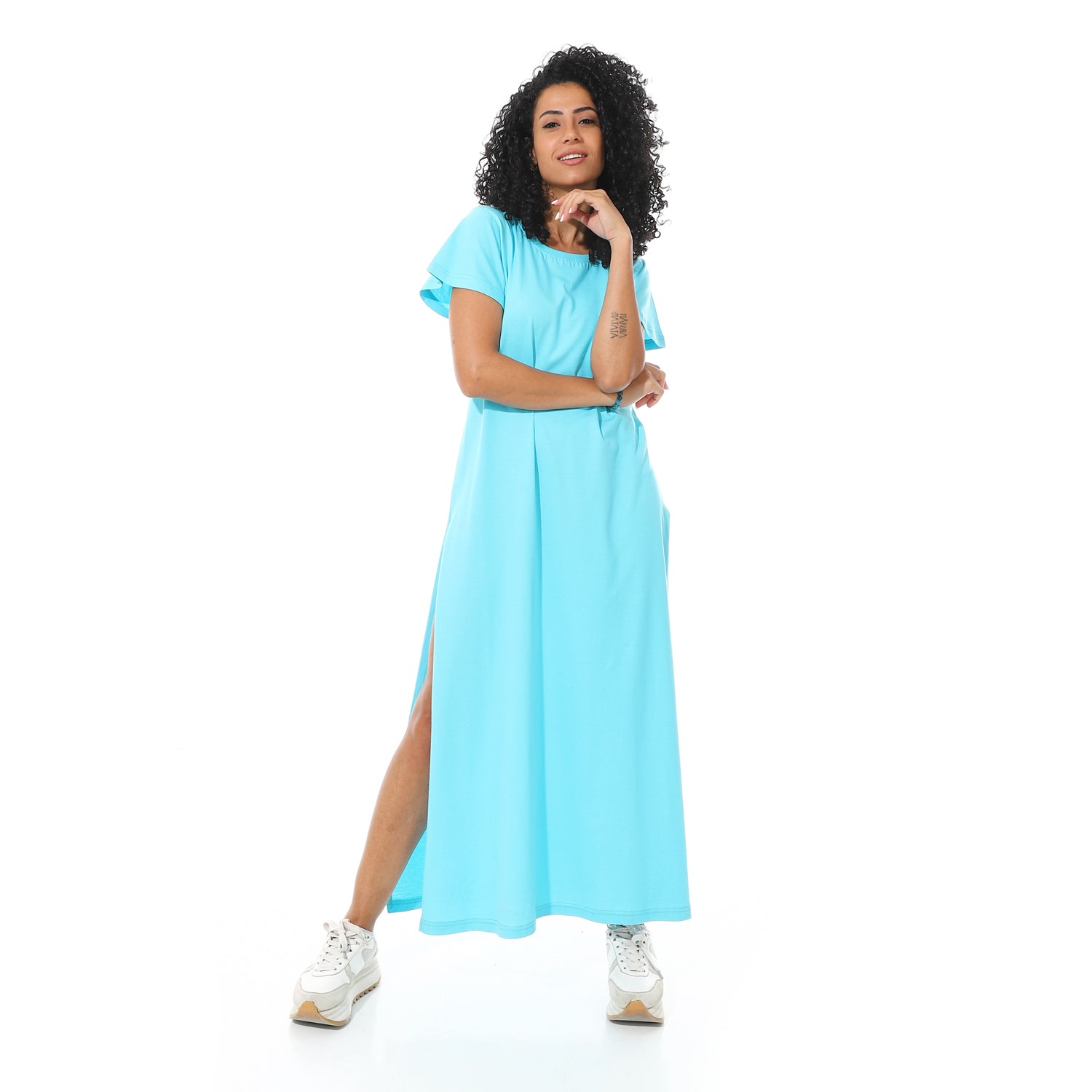 long 1/2 sleeve S.J. dress - Turquoise View 1