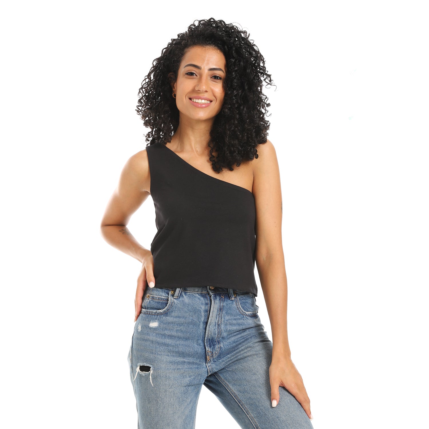 Double Layered One Shoulder Body - Black View 1