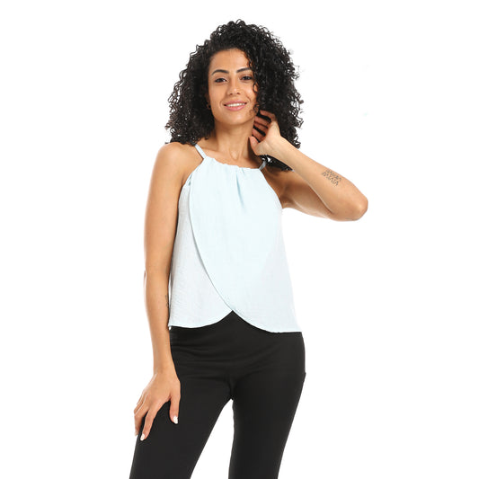 Sleevless lenin crossed blouse - Aqua View 1