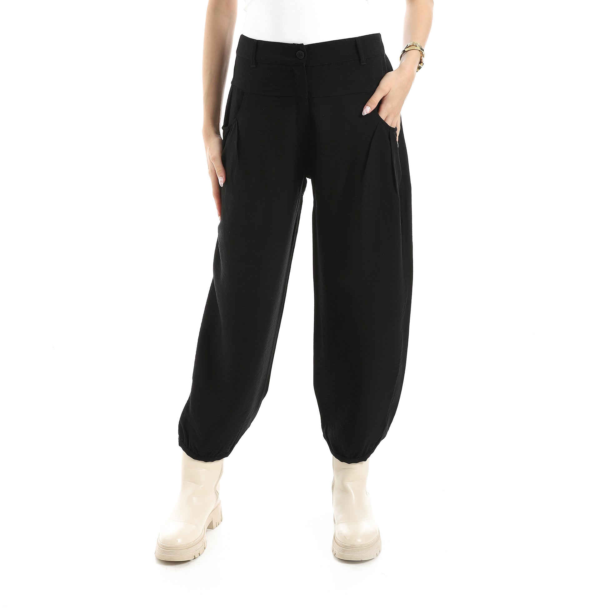 pleated loose pants - Black View 1