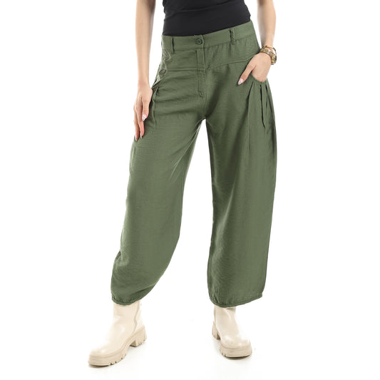 pleated loose pants - Khaki Green View 1