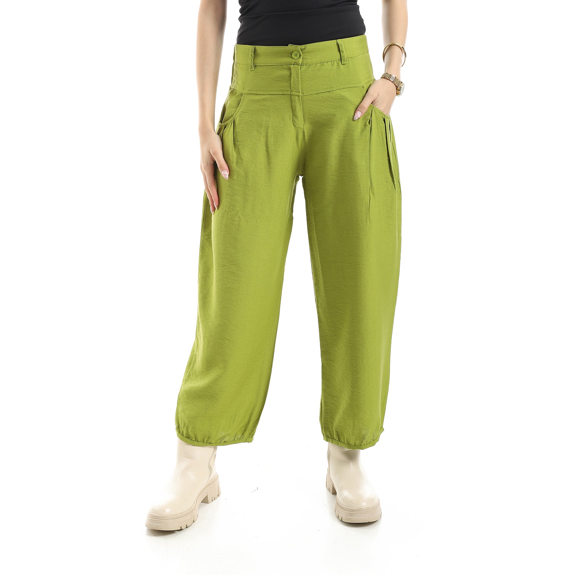 pleated loose pants - Olive View 1