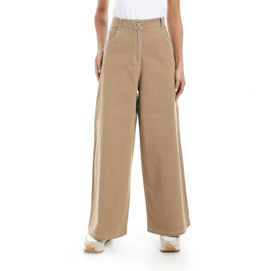 wide Leg gabardin Pants - Khaki View 1