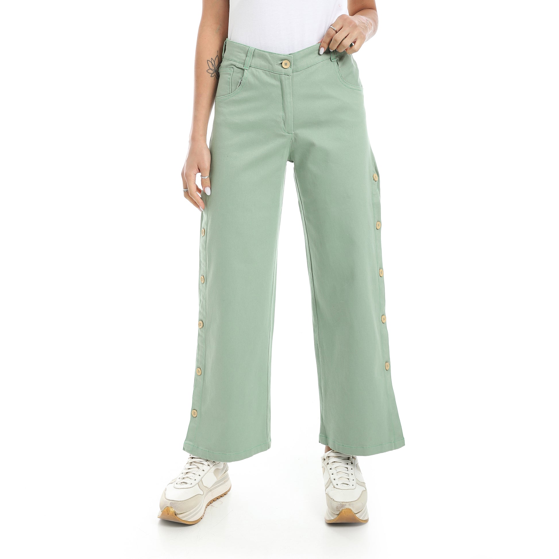 gabardine side buttoned leg pants - Army View 1