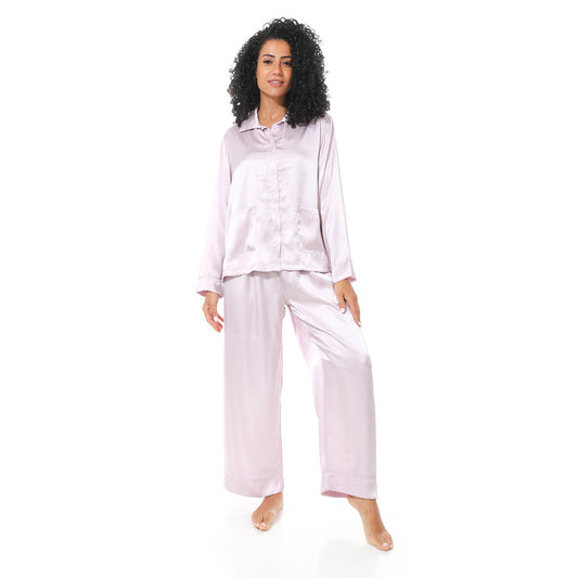 long sleeve satin pyjama - Nude View 1