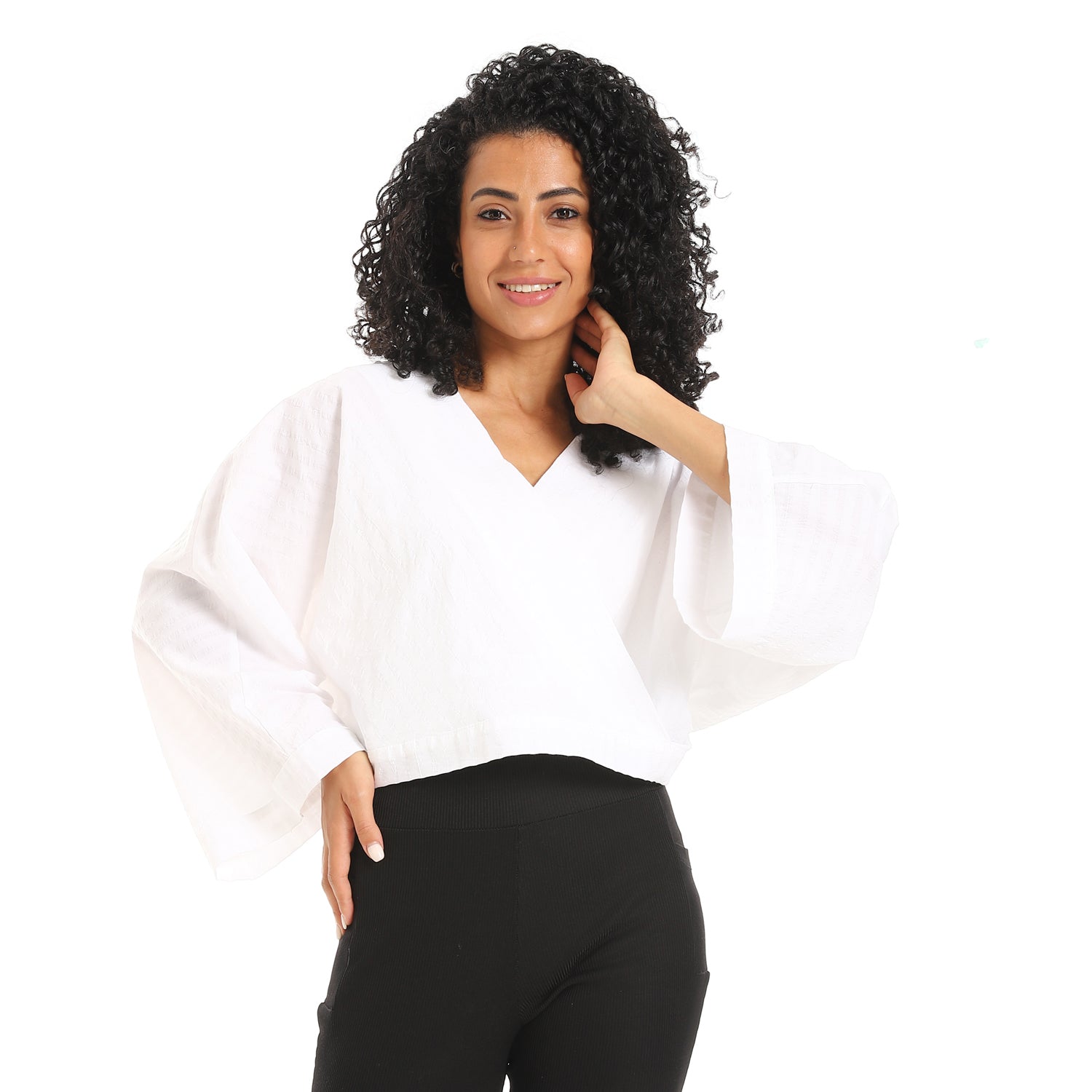 waist legnth crossed blouse - White View 1