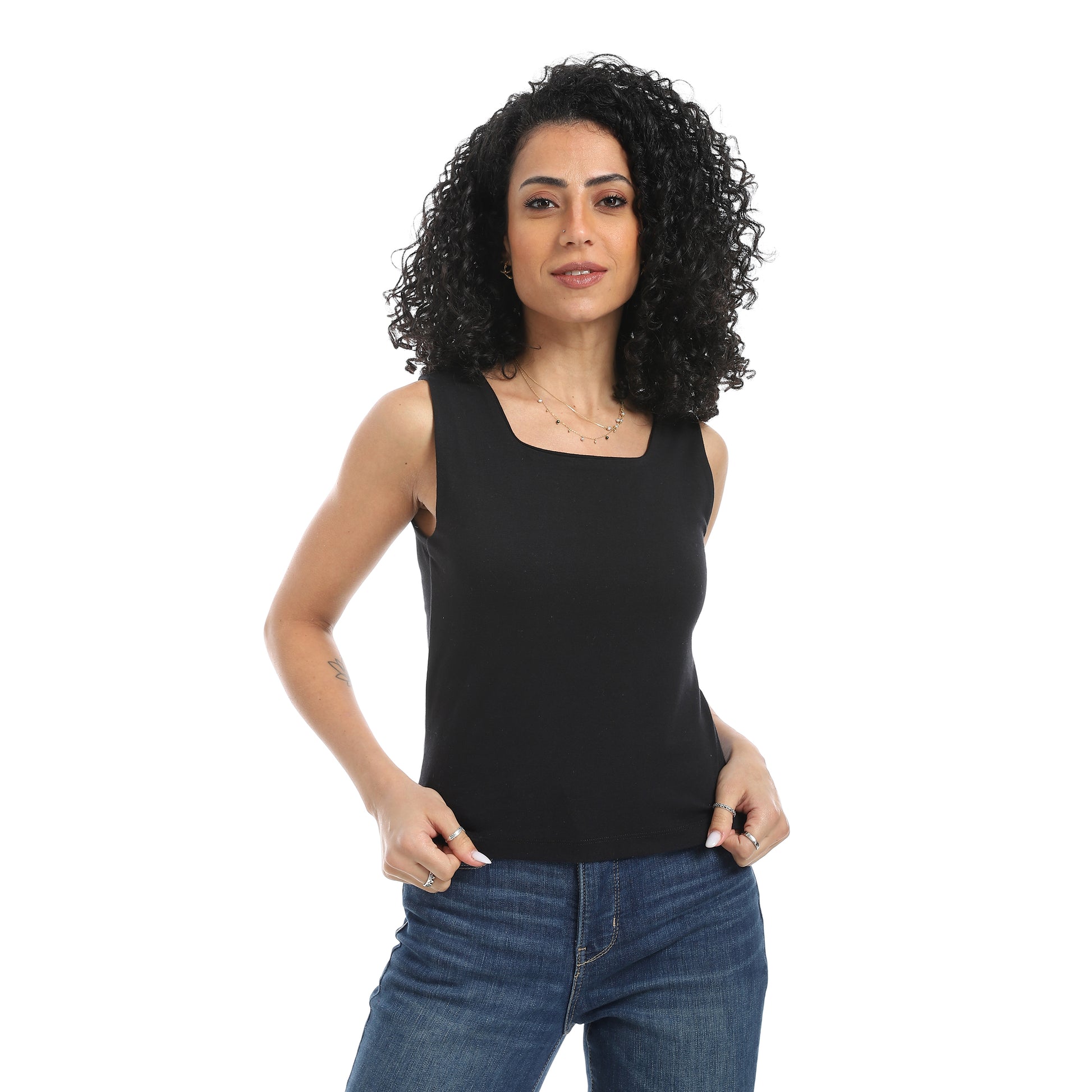 sleeveless square neck body  - Black View 1