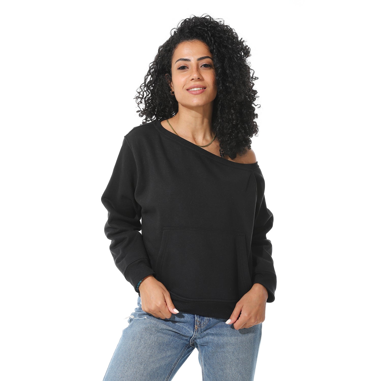 one off-shoulder sweat-shirt - Black View 1
