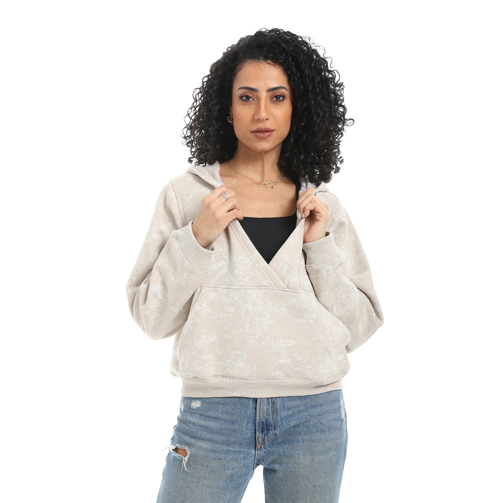 cross front hoodie - Beige View 1