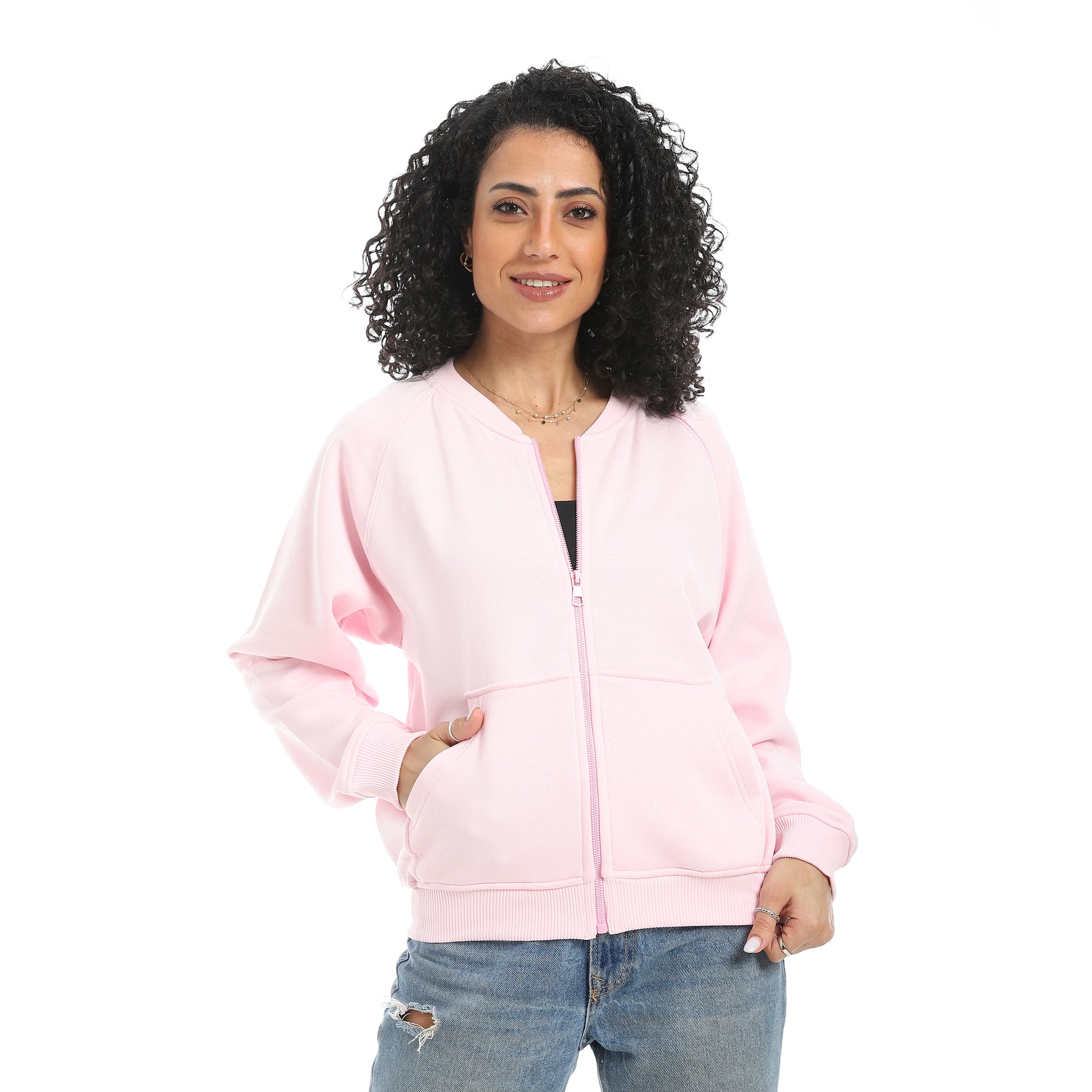front zipped opening sweatshirt - Rose View 1