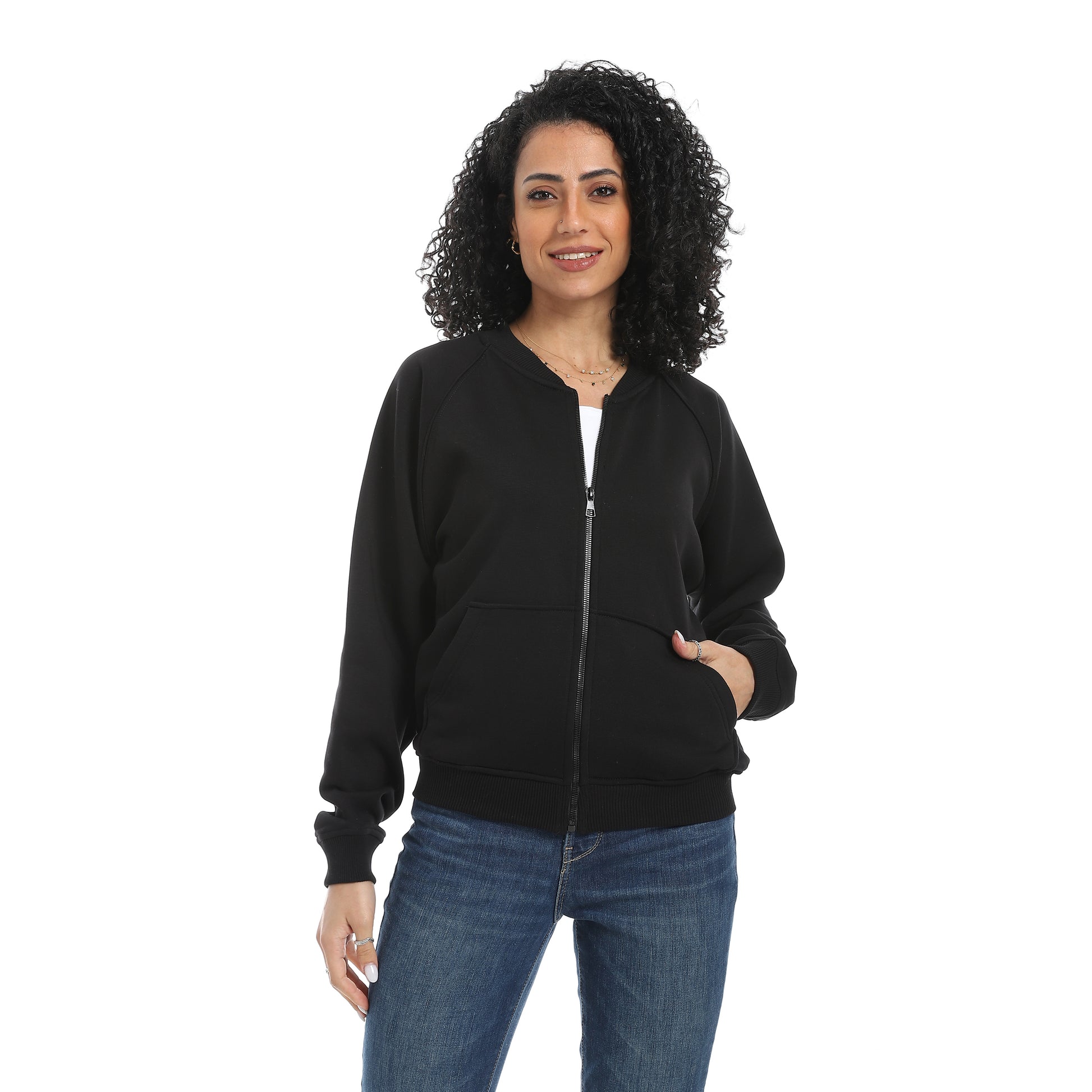 front zipped opening sweatshirt - Black View 1