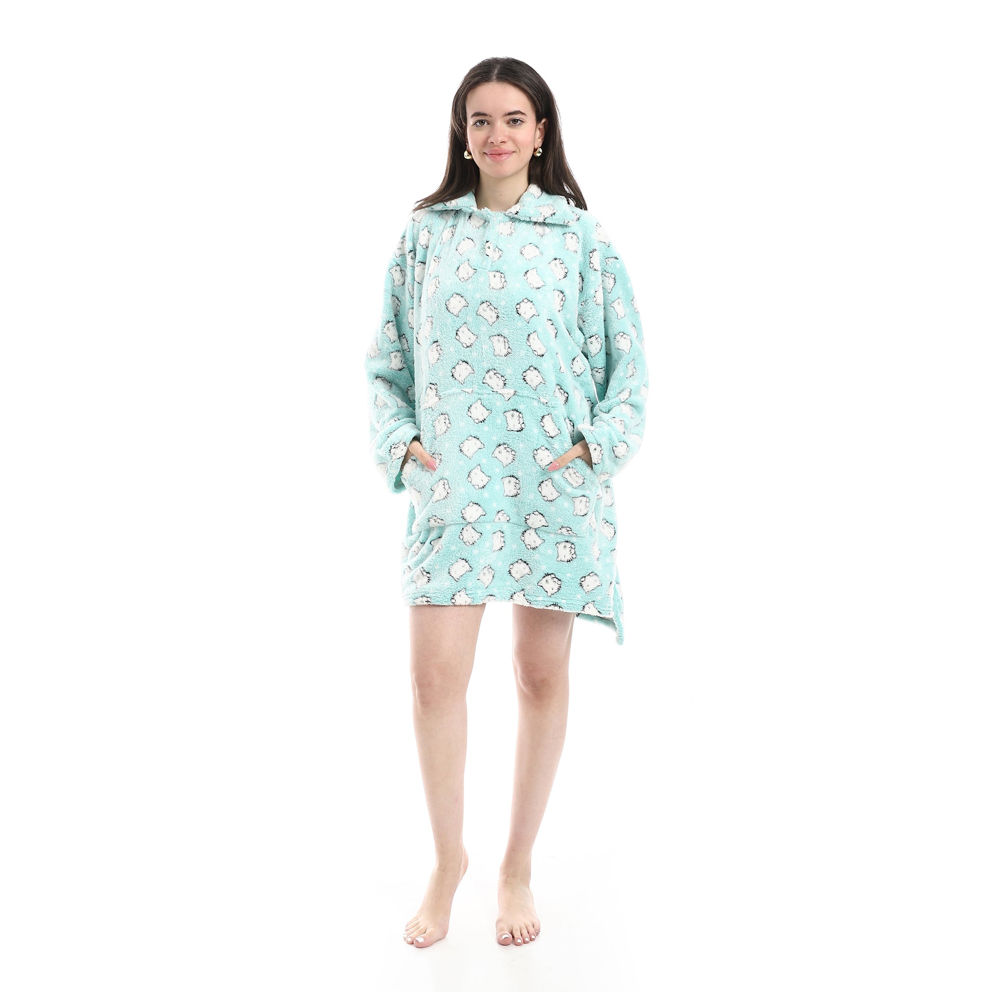 wide polar fleece sweat-shirt - Patterned Pistach View 1