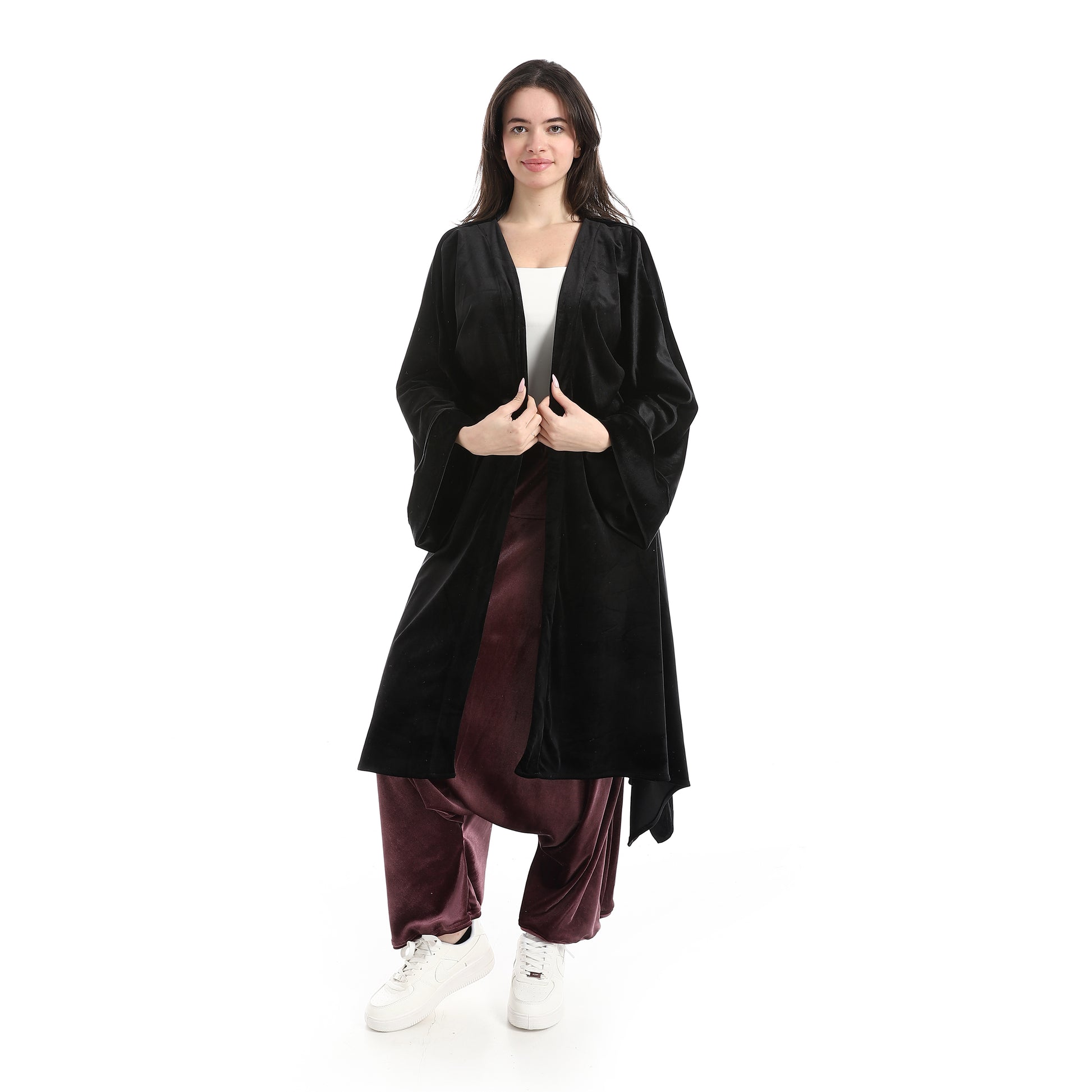 long velvet kimono - Black View 1