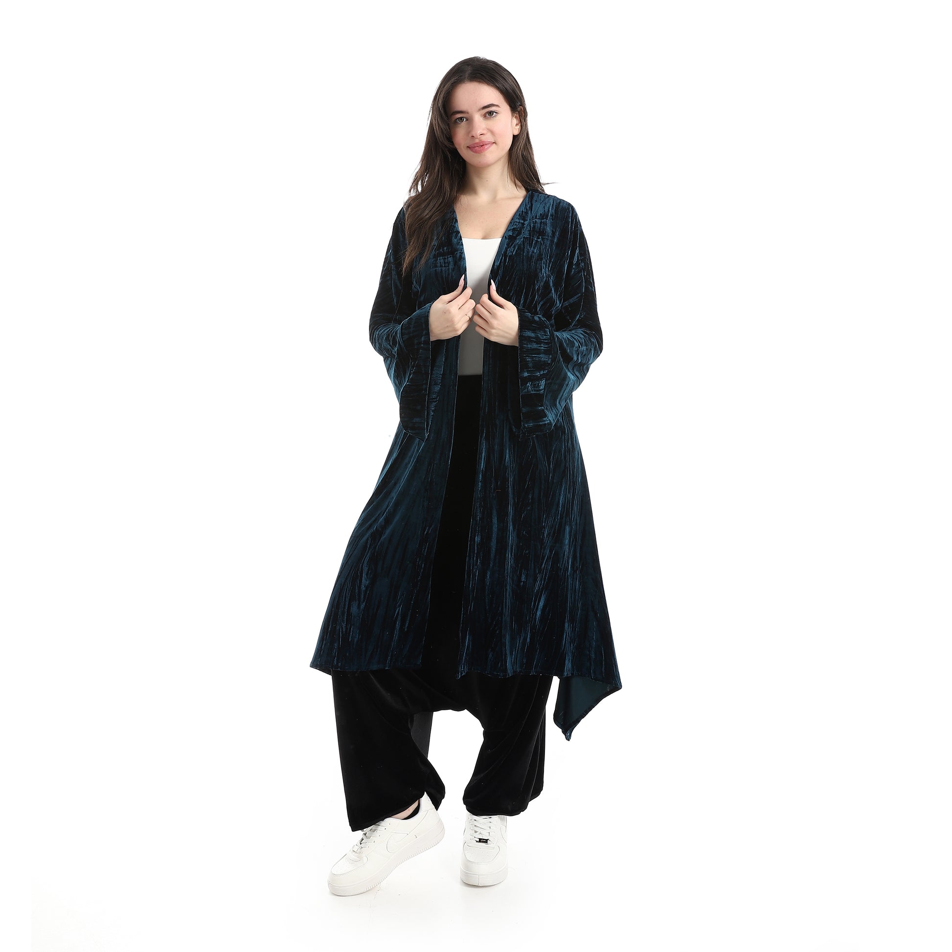 long velvet kimono - Petrol Blue View 1
