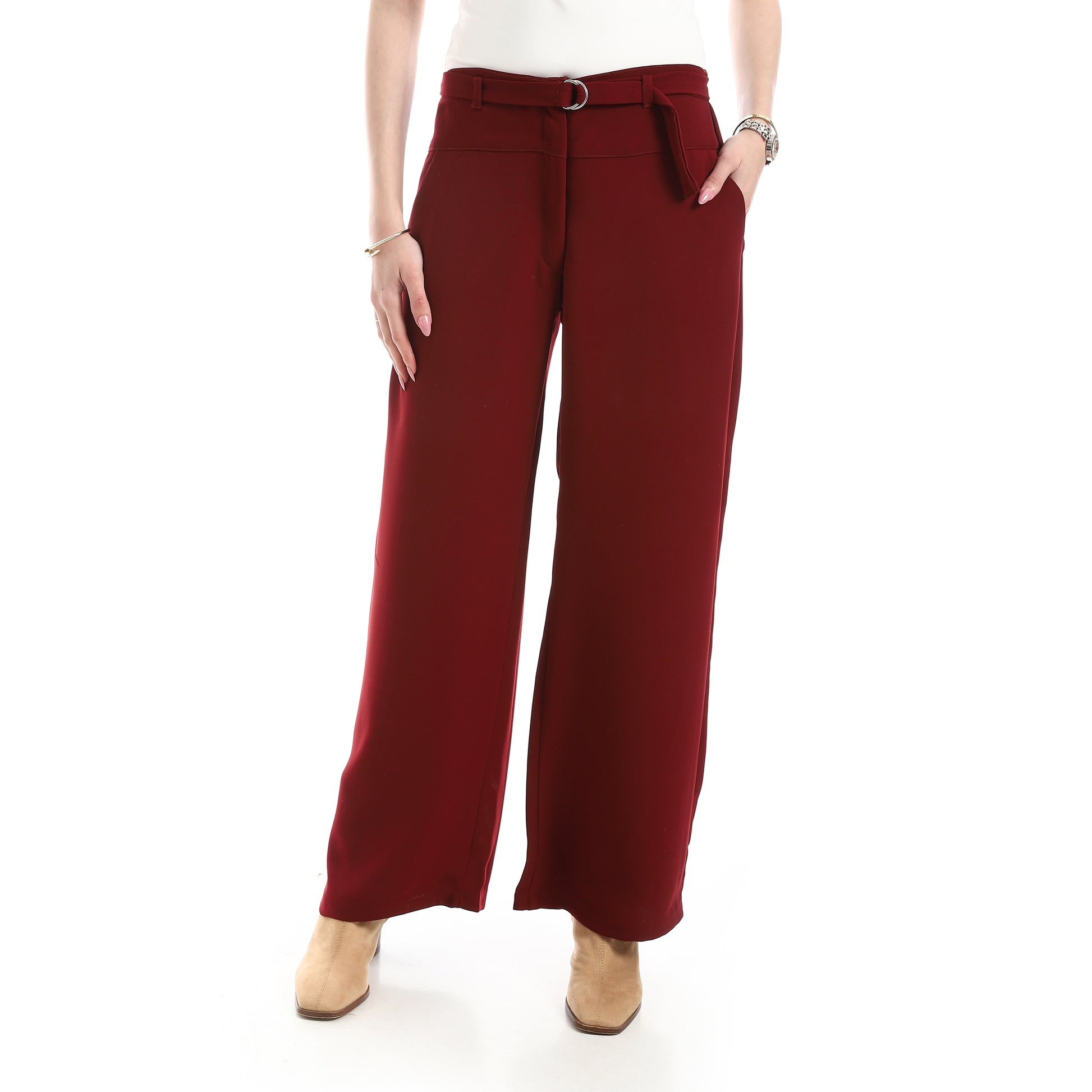 classic wide leg pants - Wine View 1