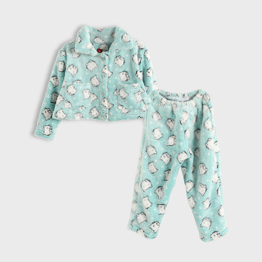 polar fleece kids pyjama - Patterned Pistach View 1