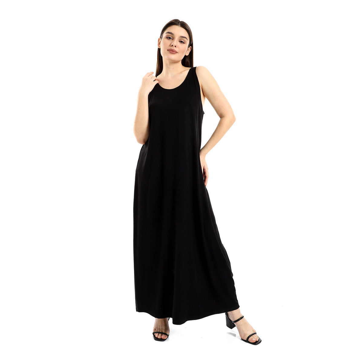 Sleeveless long jersey dress - Black View 1